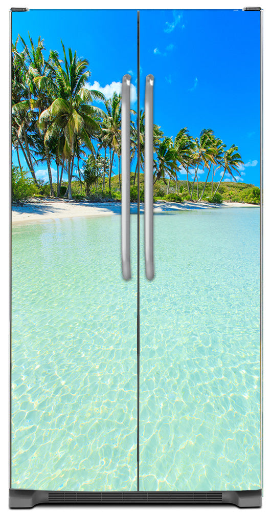 Paradise Island Magnetic Refrigerator Cover Wrap Skin Panel on Model Type Fridge Side by Side Refrigerator