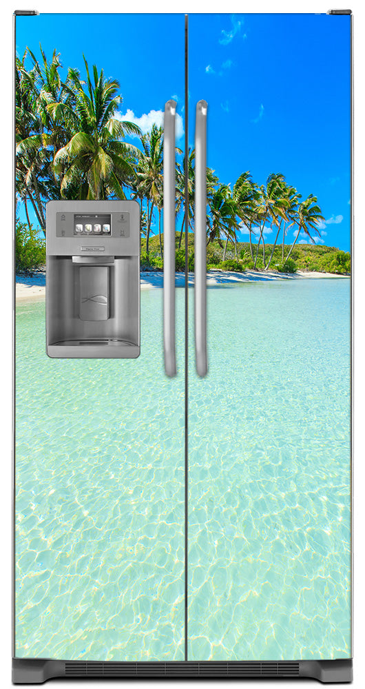 Paradise Island Magnetic Refrigerator Cover Wrap Skin Panel on Model Type Fridge Side by Side Refrigerator with Ice Maker