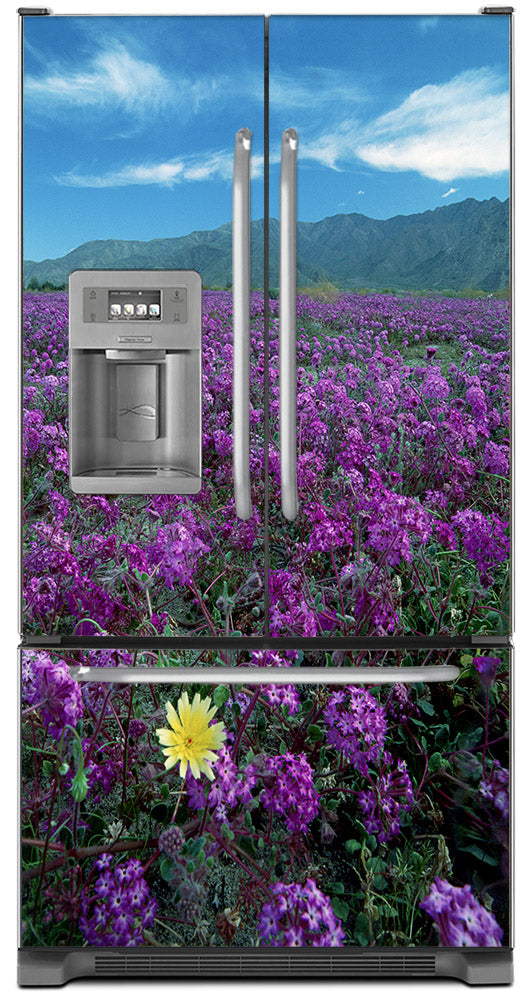Peek a Boo Yellow Daisy Magnetic Refrigerator Cover Panel Skin Wrap on Refrigerator  Model Type French Door Fridge with Ice Maker
