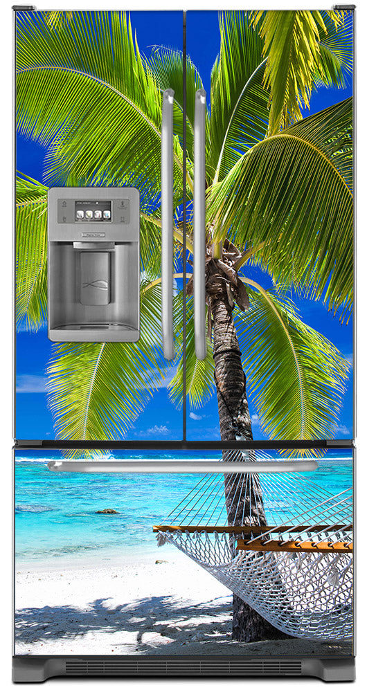 Perfect Palm Tree Magnet Skin on Model Type French Door Refrigerator with Ice Maker Water Dispenser