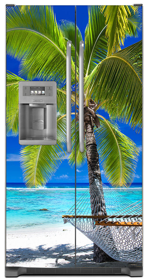  Perfect Palm Tree Magnet Skin on Model Type Side by Side Refrigerator with Ice Maker Water Dispenser 