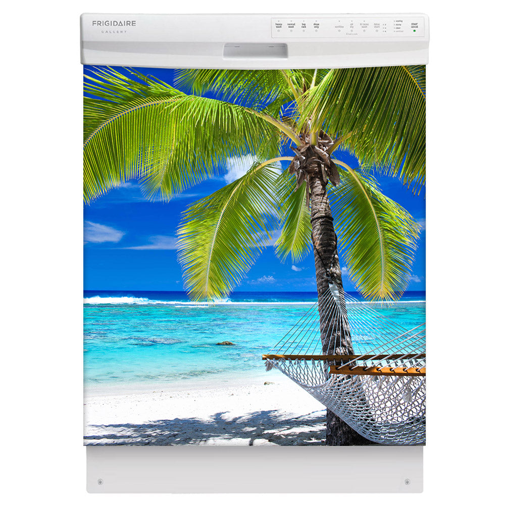 Perfect Palm Tree Magnet Skin on White Dishwasher