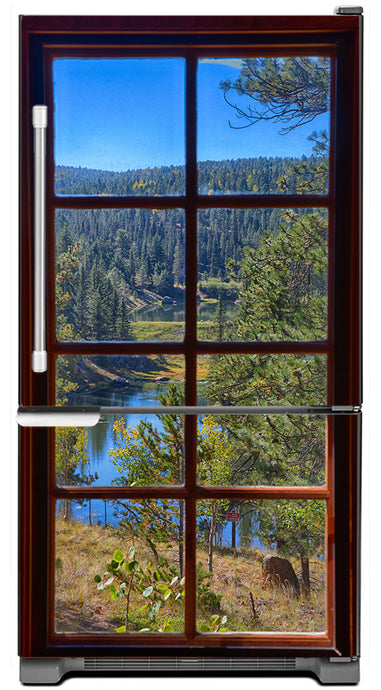 Picturesque Window View Magnetic Refrigerator Cover Panel Skin Wrap on Fridge Model Type Bottom Freezer Fridge