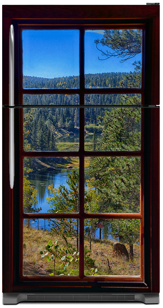 Picturesque Window View Magnetic Refrigerator Cover Panel Skin Wrap on Fridge Model Type Top Freezer Fridge