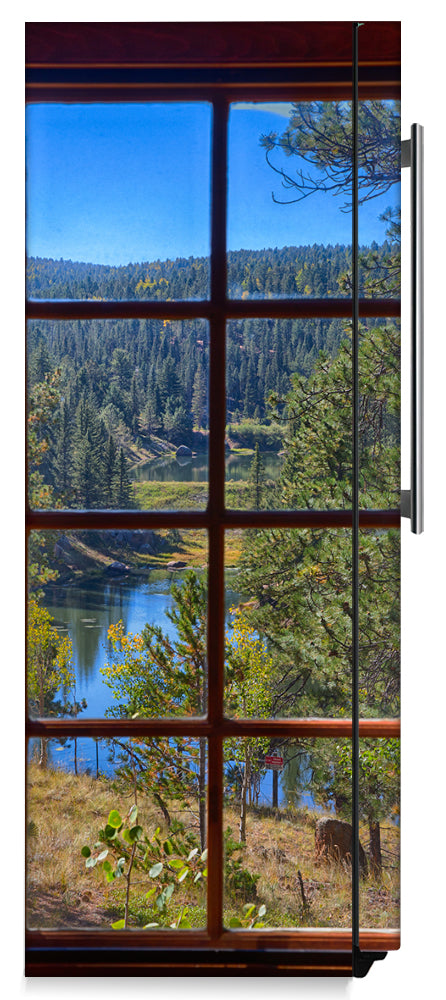 Picturesque Window View Magnetic Refrigerator Skin Cover Wrap on Fridge Side Panel