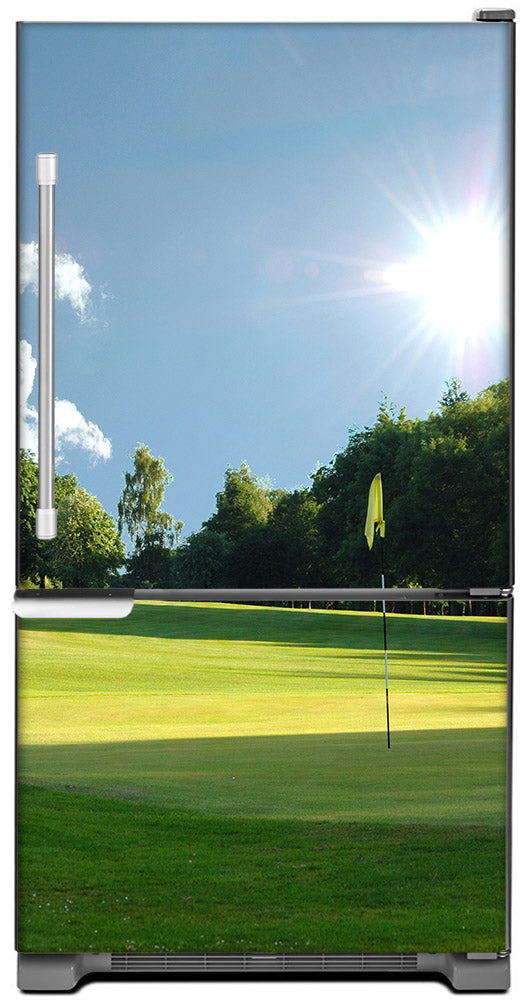 Playing Golf Magnet Skin on Model Type Bottom Freezer Refrigerator