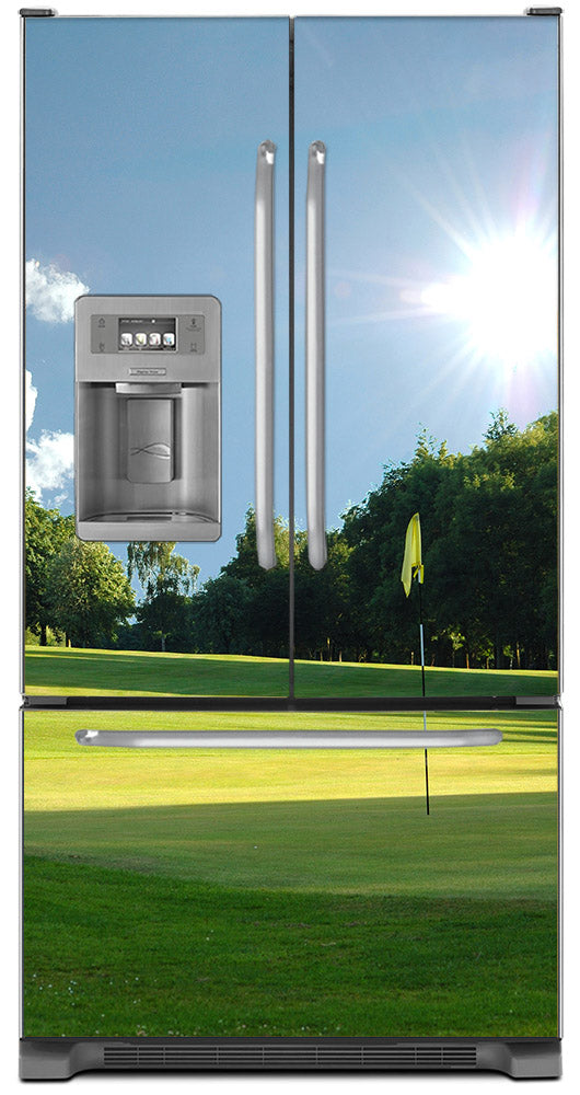 Playing Golf Magnet Skin on Model Type French Door Refrigerator with Ice Maker Water Dispenser