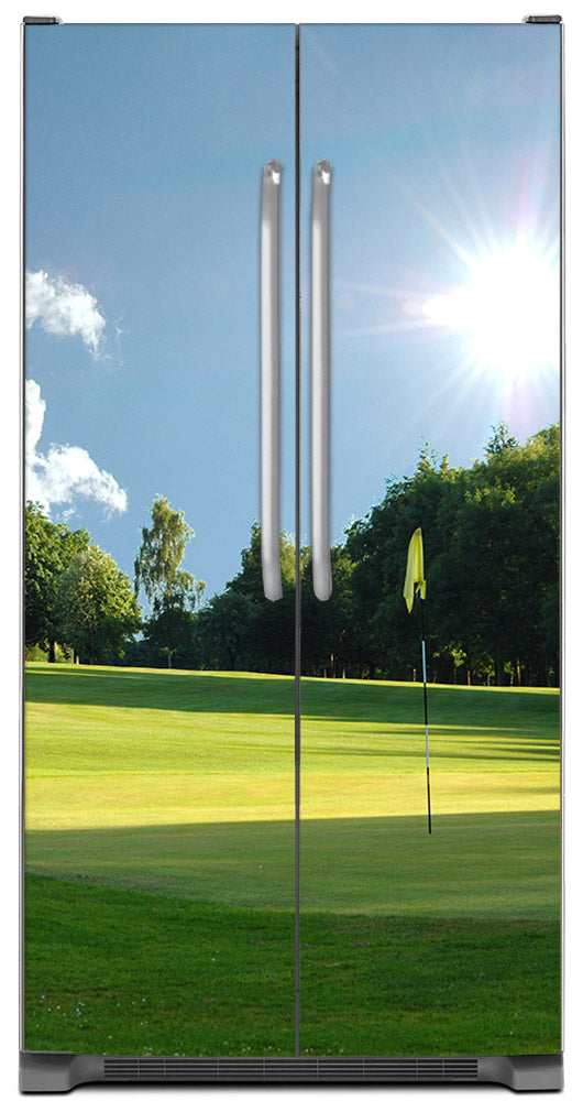 Playing Golf Magnet Skin on Model Type Side by Side Refrigerator