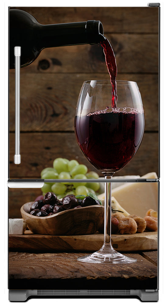 Pour a Glass of Wine Magnetic Refrigerator Skin Wrap Panel Cover on Model Type Fridge Bottom Freezer Refrigerator