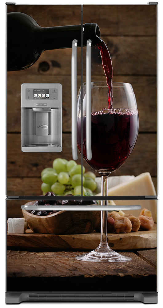 Pour a Glass of Wine Magnetic Refrigerator Skin Wrap Panel Cover on Model Type Fridge French Door Refrigerator with Water Dispenser