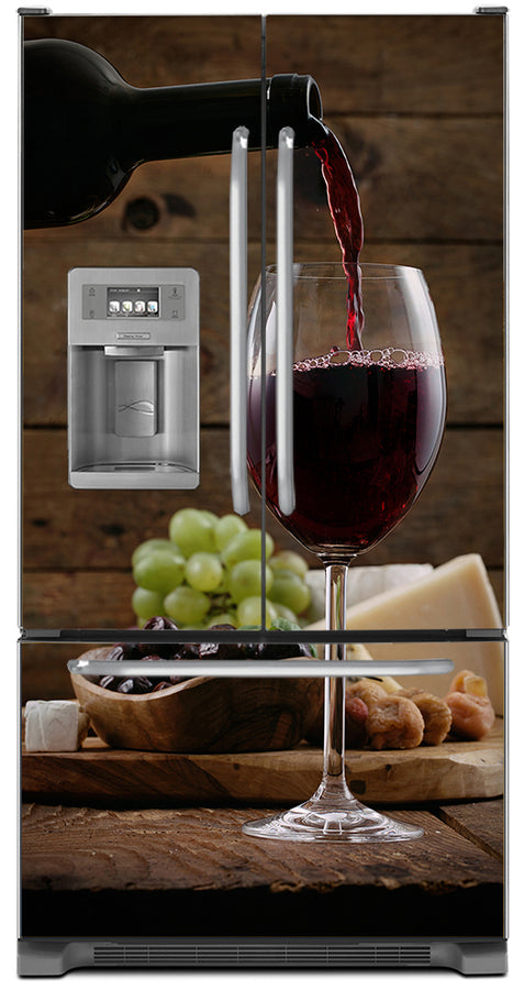  Pour a Glass of Wine Magnetic Refrigerator Skin Wrap Panel Cover on Model Type Fridge French Door Refrigerator with Water Dispenser 