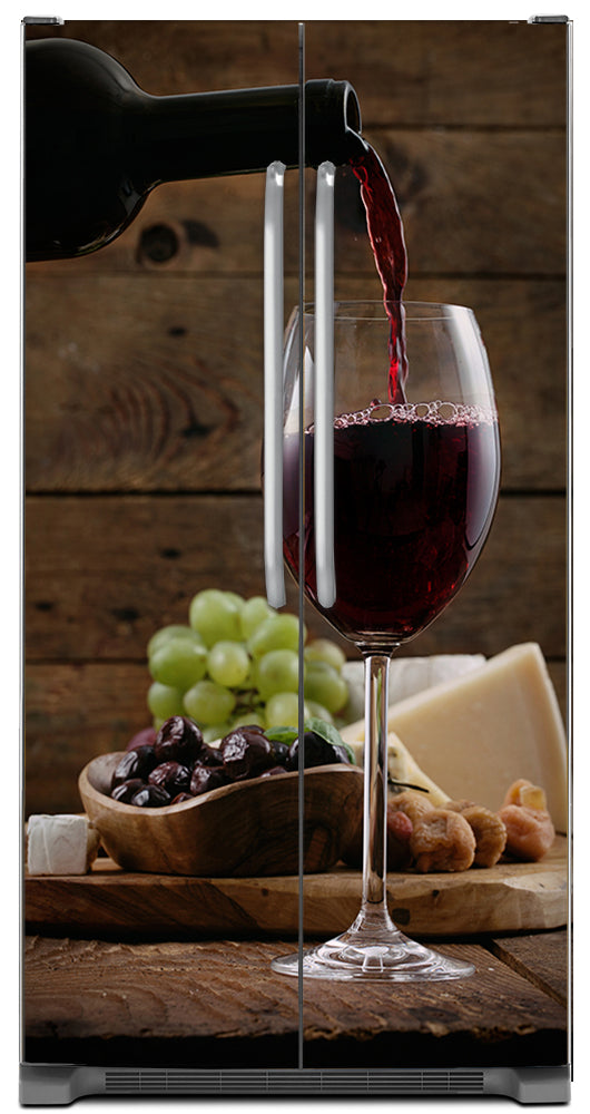 Pour a Glass of Wine Magnetic Refrigerator Skin Wrap Panel Cover on Model Type Fridge Side by Side Refrigerator