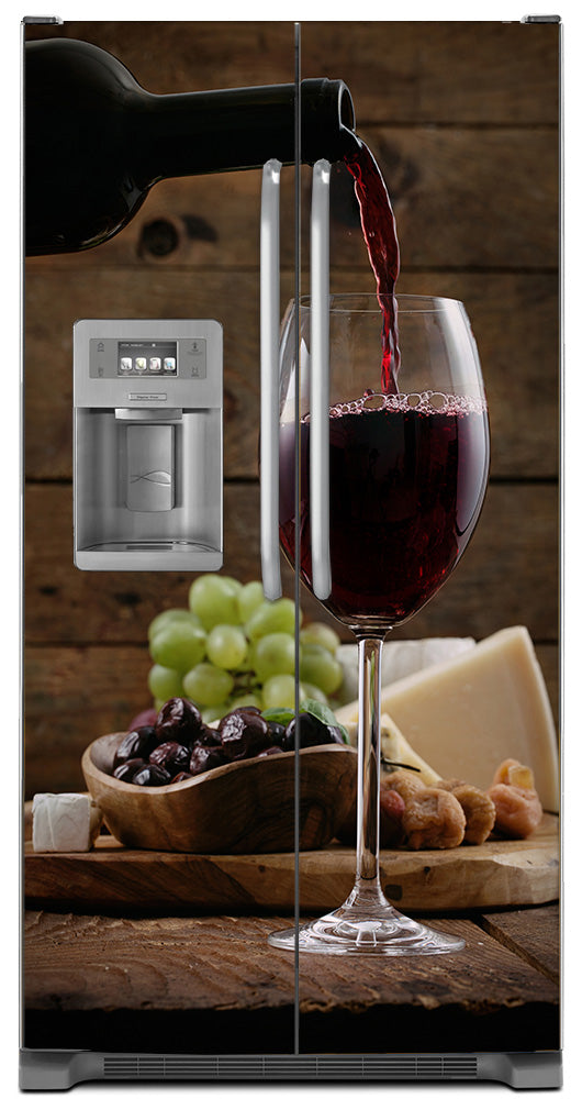 Pour a Glass of Wine Magnetic Refrigerator Skin Wrap Panel Cover on Model Type Fridge Side by Side Refrigerator with Water Dispenser
