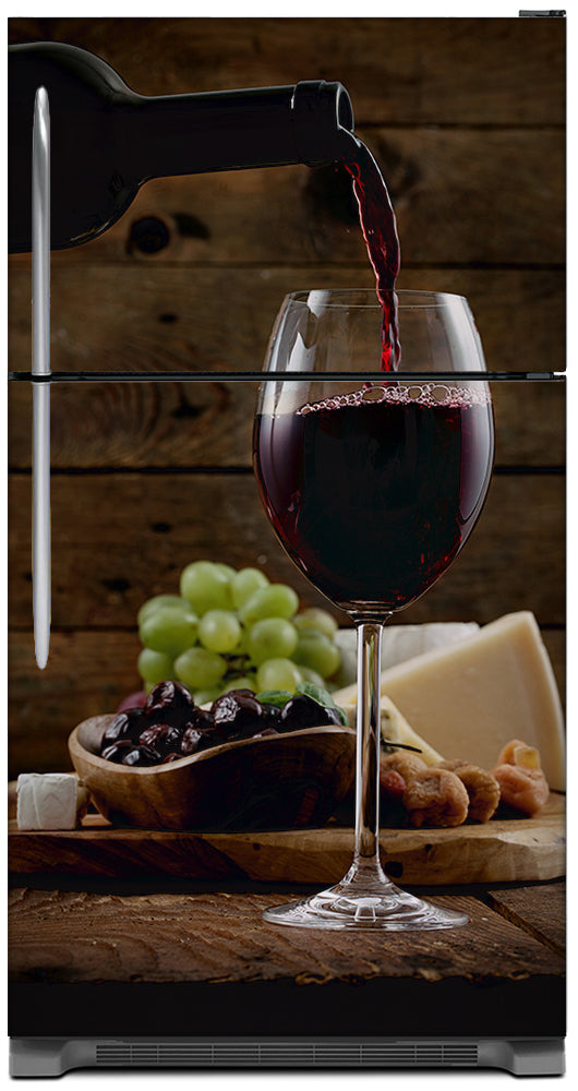 Pour a Glass of Wine Magnetic Refrigerator Skin Wrap Panel Cover on Model Type Fridge Top Freezer Refrigerator
