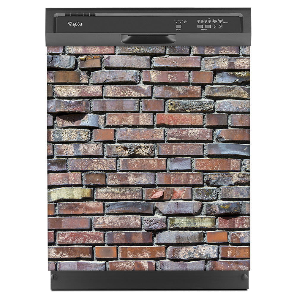 Reclaimed Bricks Magnet Skin on Black Dishwasher