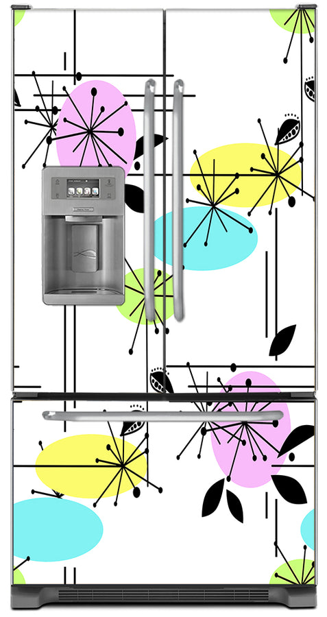  Retro Color Burst Magnetic Refrigerator Cover Panel Skin Wrap on Refrigerator  Model Type French Door Fridge with Ice Maker 
