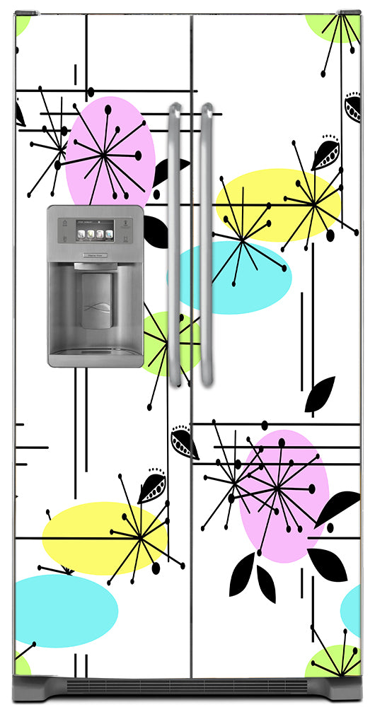 Retro Color Burst Magnetic Refrigerator Cover Panel Skin Wrap on Refrigerator  Model Type Side by Side Fridge with Ice Maker