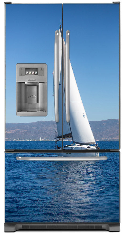Sailing Magnet Skin on Model Type French Door Refrigerator with Ice Maker Water Dispenser