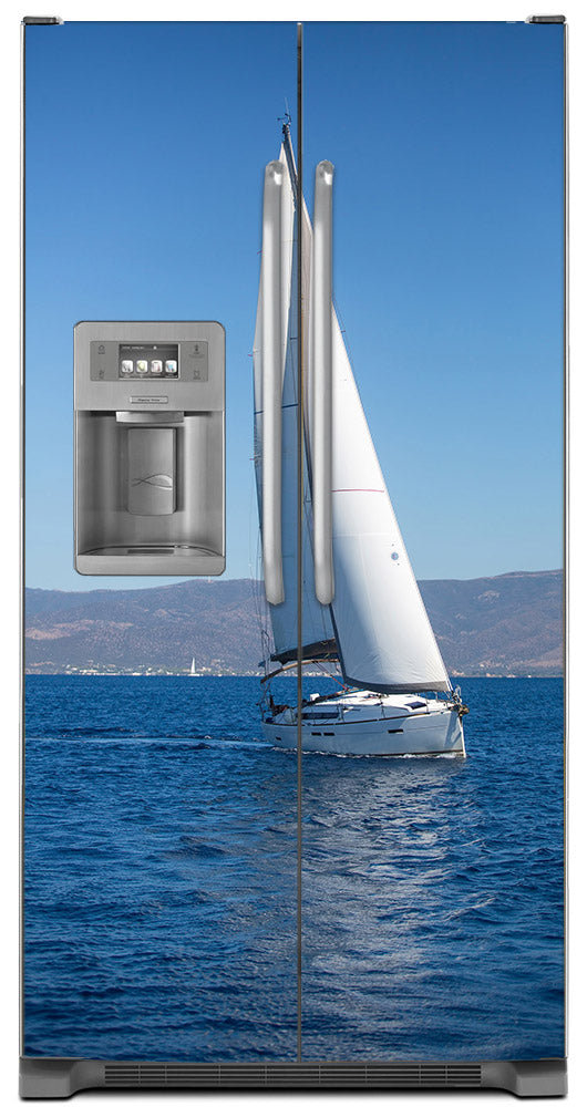 Sailing Magnet Skin on Model Type Side by Side Refrigerator with Ice Maker Water Dispenser
