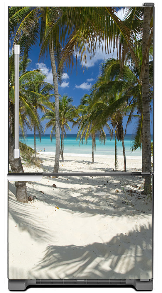 Sandy Beach Path Magnetic Refrigerator Skin Wrap Panel on Model Type Fridge Bottom Freezer Refrigerator