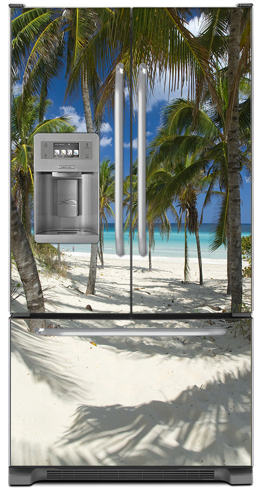 Sandy Beach Path Magnetic Refrigerator Skin Wrap Panel on Model Type Fridge French Door Refrigerator with Water Dispenser