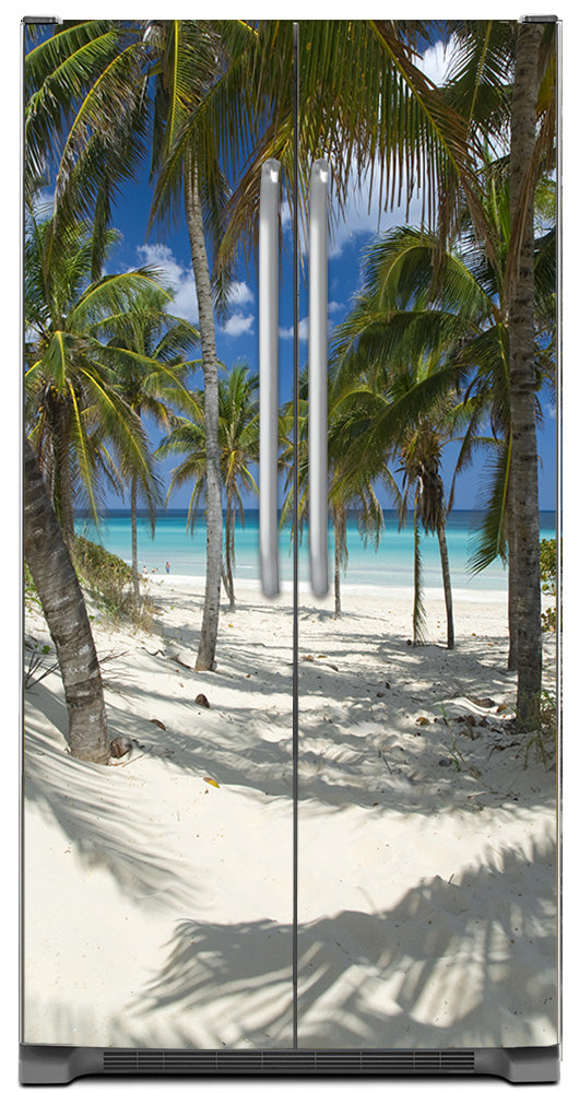Sandy Beach Path Magnetic Refrigerator Skin Wrap Panel on Model Type Fridge Side by Side Refrigerator