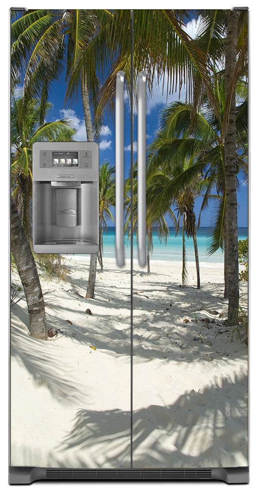 Sandy Beach Path Magnetic Refrigerator Skin Wrap Panel on Model Type Fridge Side by Side Refrigerator with Water Dispenser