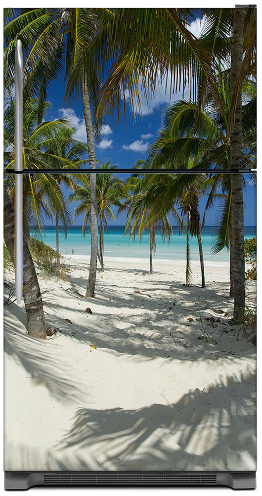 Sandy Beach Path Magnetic Refrigerator Skin Wrap Panel on Model Type Fridge Top Freezer Refrigerator