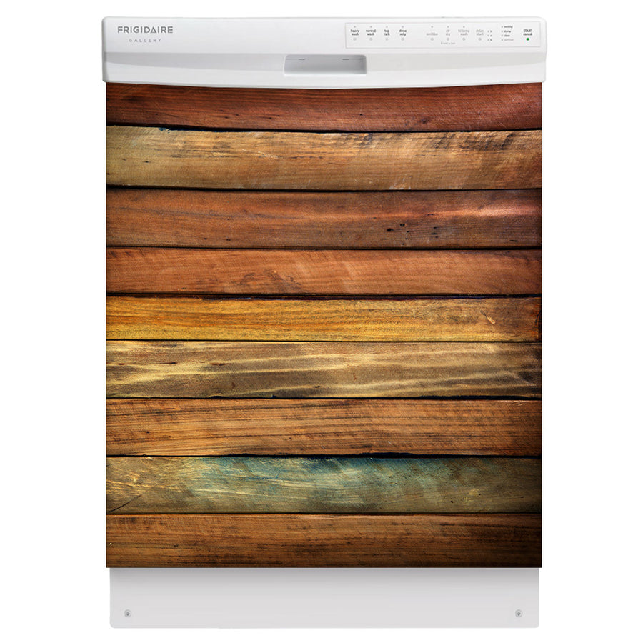  Seasoned Wood Panel Magnet Skin on White Dishwasher 