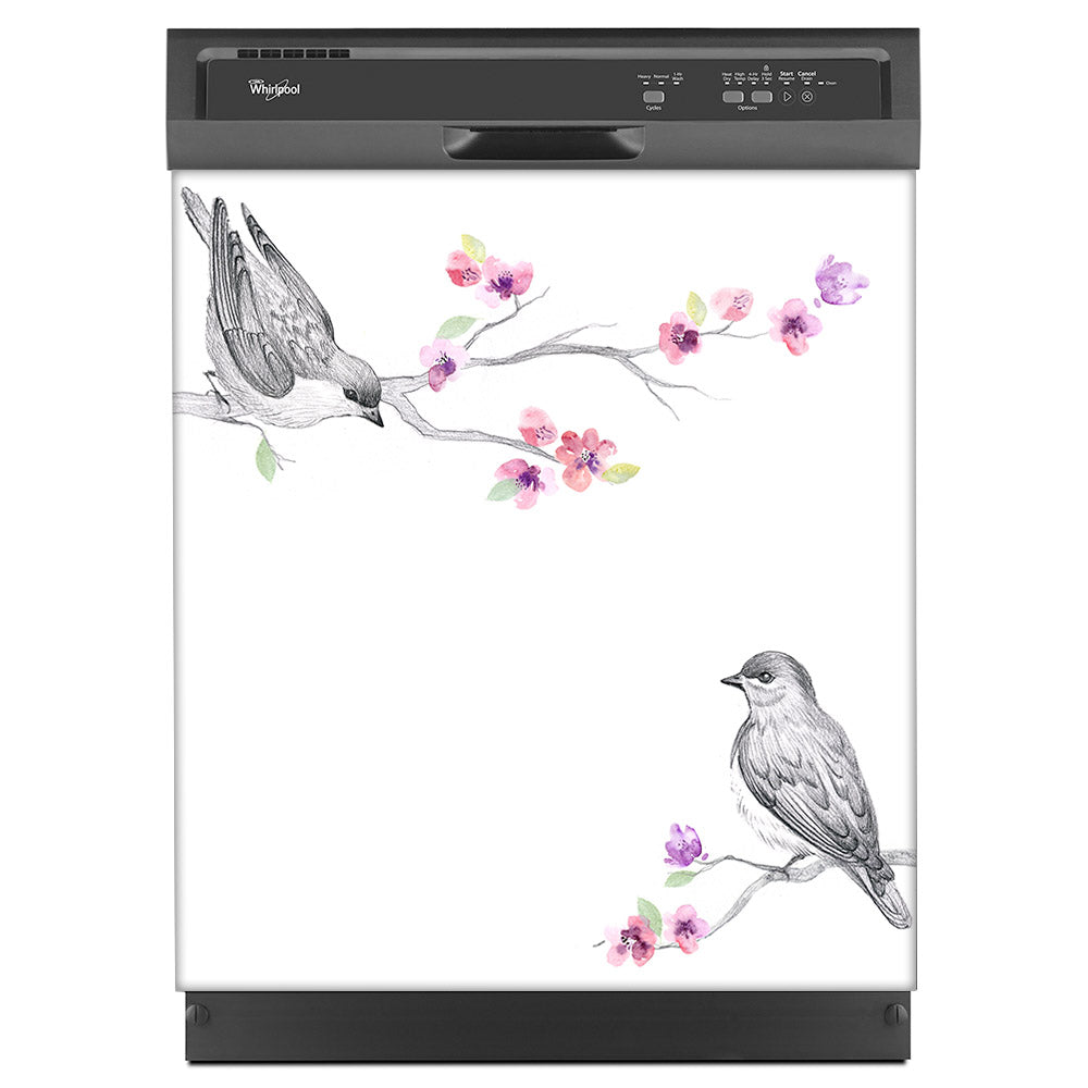 Song Birds Magnet Skin on Black Dishwasher