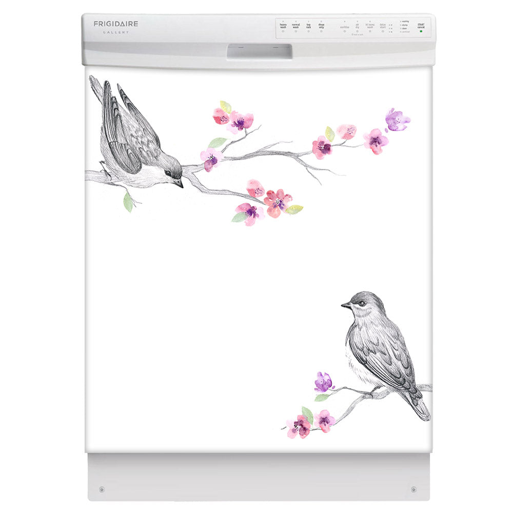Song Birds Magnet Skin on White Dishwasher