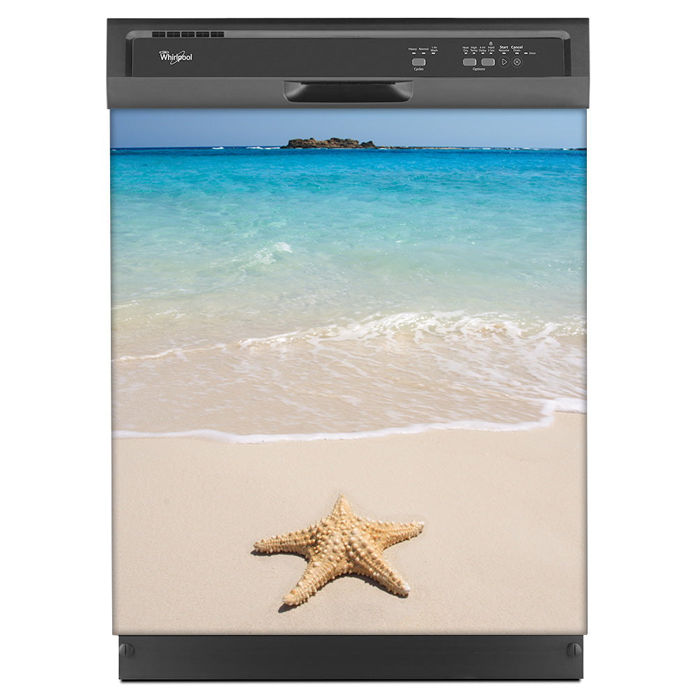 Starfish On Beach Magnet Skin on Black Dishwasher