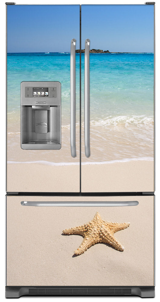 Starfish On Beach Magnet Skin on Model Type French Door Refrigerator with Ice Maker Water Dispenser