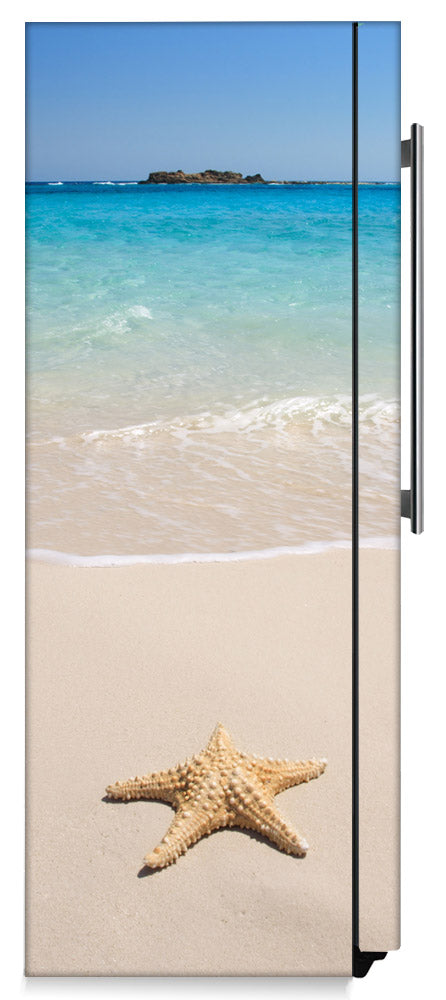 Starfish On Beach Magnet Skin on Side of Refrigerator