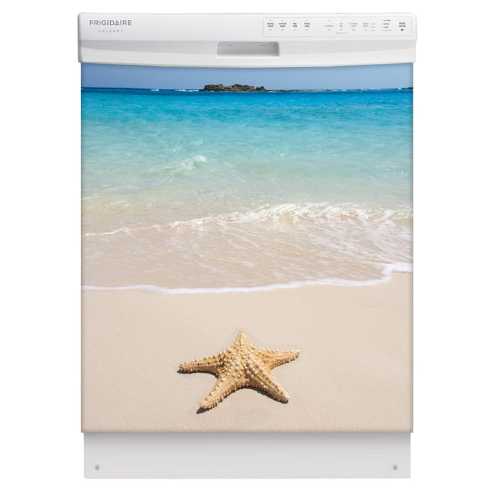 Starfish On Beach Magnet Skin on White Dishwasher