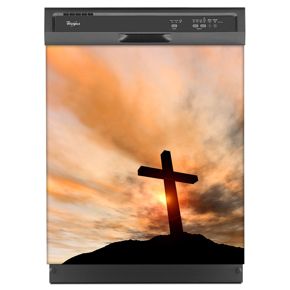 Sunrise Cross Magnet Skin on Black Dishwasher