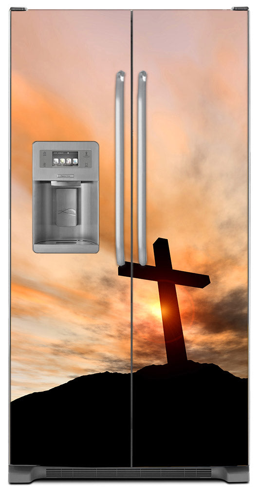 Sunrise Cross Magnet Skin on Model Type Side by Side Refrigerator with Ice Maker Water Dispenser