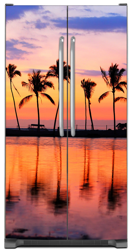 Sunset Palm Trees Magnet Skin on Model Type Side by Side Refrigerator