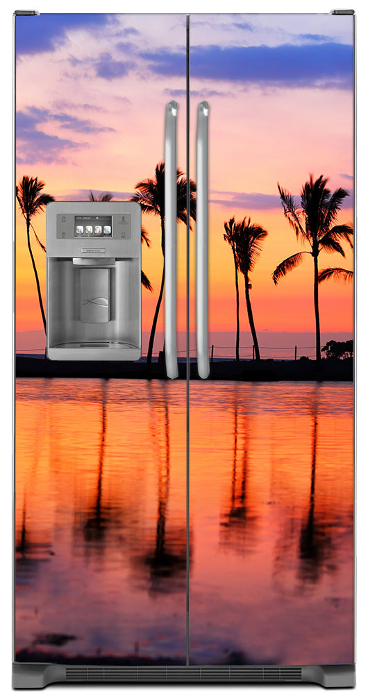 Sunset Palm Trees Magnet Skin on Model Type Side by Side Refrigerator with Ice Maker Water Dispenser