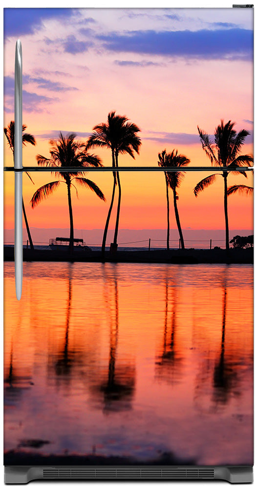 Sunset Palm Trees Magnet Skin on Model Type Top Freezer Refrigerator