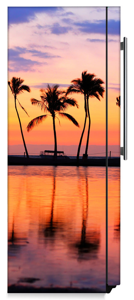 Sunset Palm Trees Magnet Skin on Side of Refrigerator