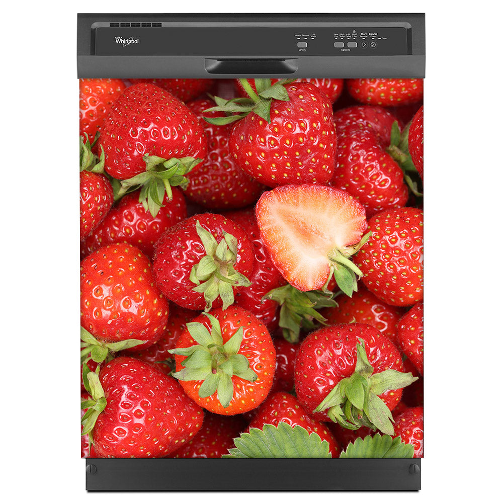 Sweet Strawberries Magnet Skin on Black Dishwasher