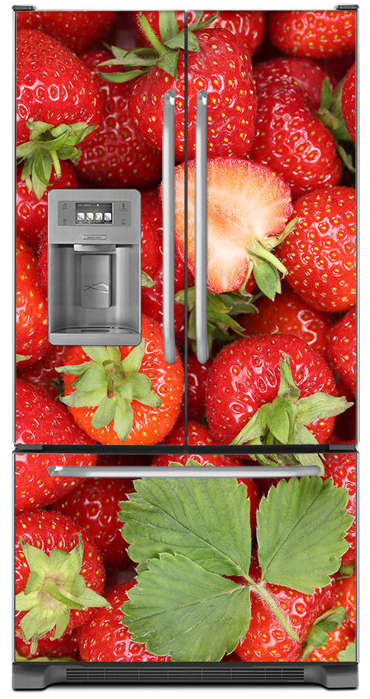 Sweet Strawberries Magnet Skin on Model Type French Door Refrigerator with Ice Maker Water Dispenser