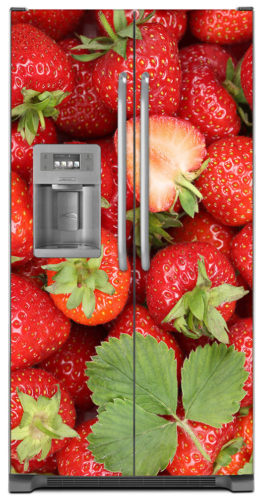 Sweet Strawberries Magnet Skin on Model Type Side by Side Refrigerator with Ice Maker Water Dispenser