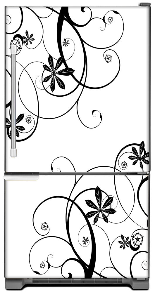 Swirling Flowers Magnet Skin on Model Type Bottom Freezer Refrigerator