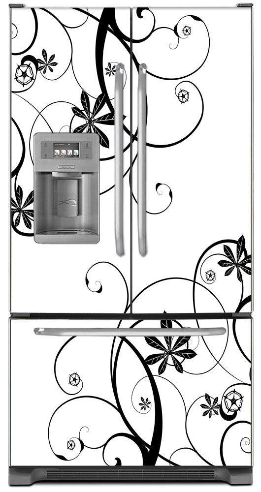 Swirling Flowers Magnet Skin on Model Type French Door Refrigerator with Ice Maker Water Dispenser