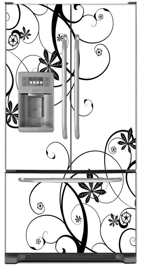  Swirling Flowers Magnet Skin on Model Type French Door Refrigerator with Ice Maker Water Dispenser 