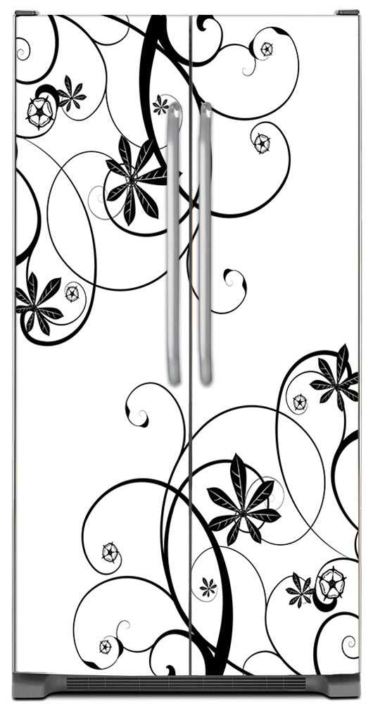 Swirling Flowers Magnet Skin on Model Type Side by Side Refrigerator