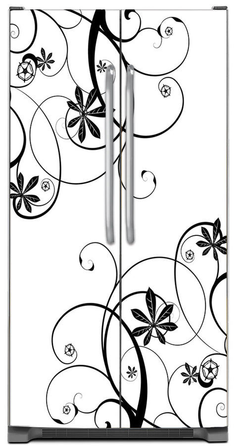  Swirling Flowers Magnet Skin on Model Type Side by Side Refrigerator 