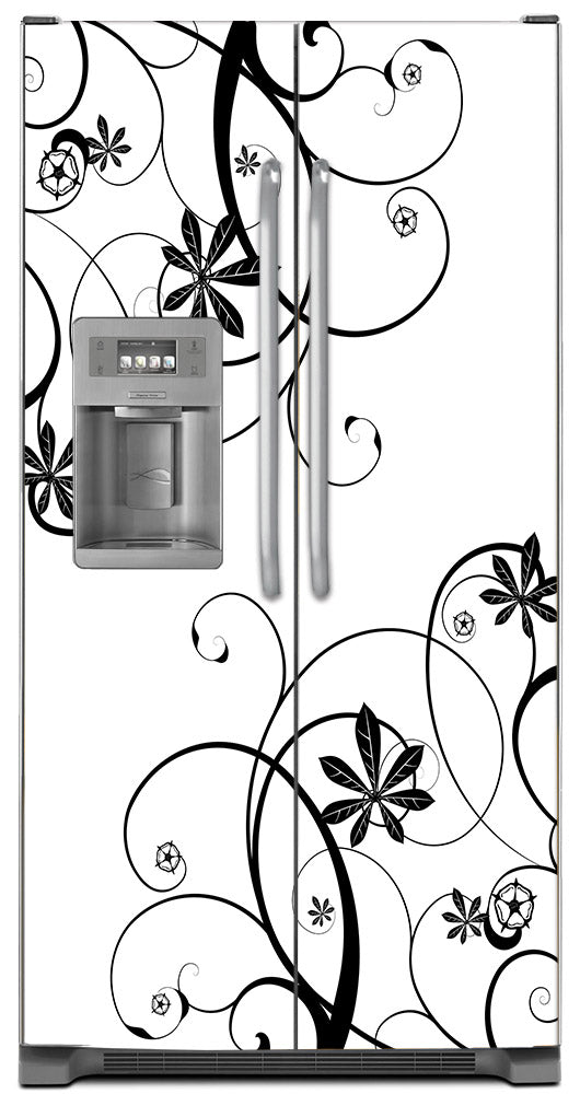 Swirling Flowers Magnet Skin on Model Type Side by Side Refrigerator with Ice Maker Water Dispenser